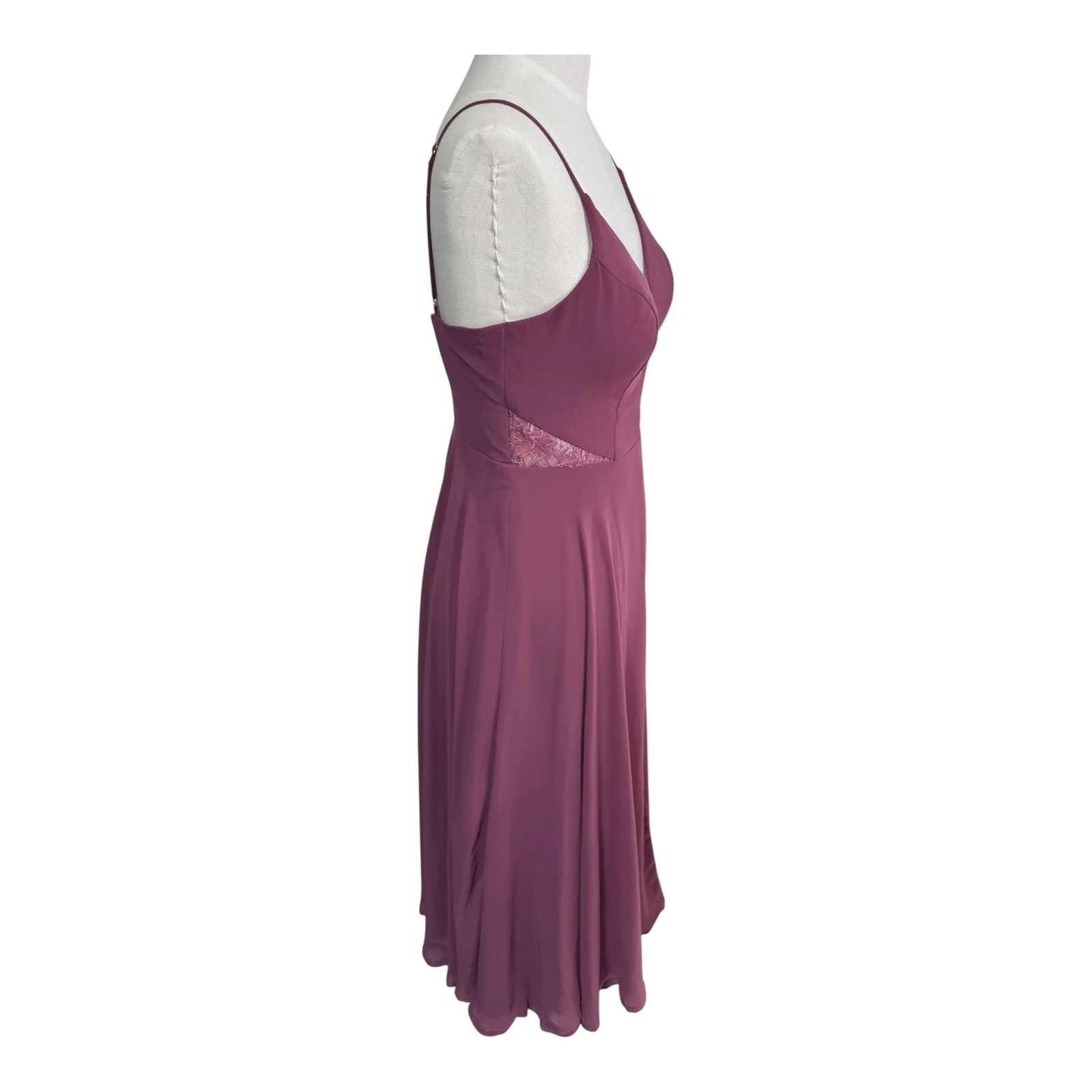 Azazie‎ Mauve Chiffon Spaghetti Strap Gown with Lace Insets Bridesmaid Dress A4 - Image 10