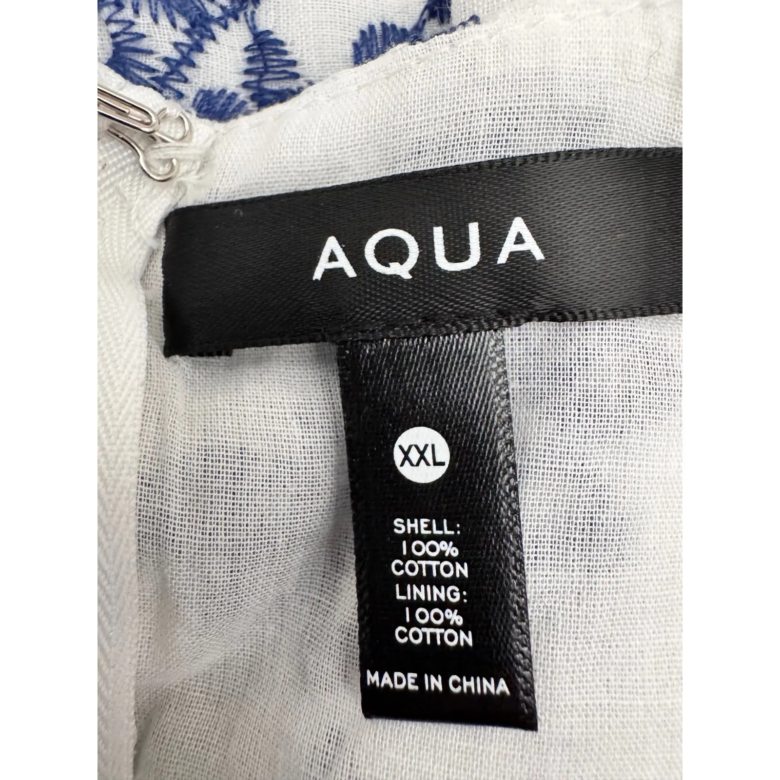 AQUA‎ Embroidered Layered dress Sleeveless Floral Cotton White Blue XXL - Image 9