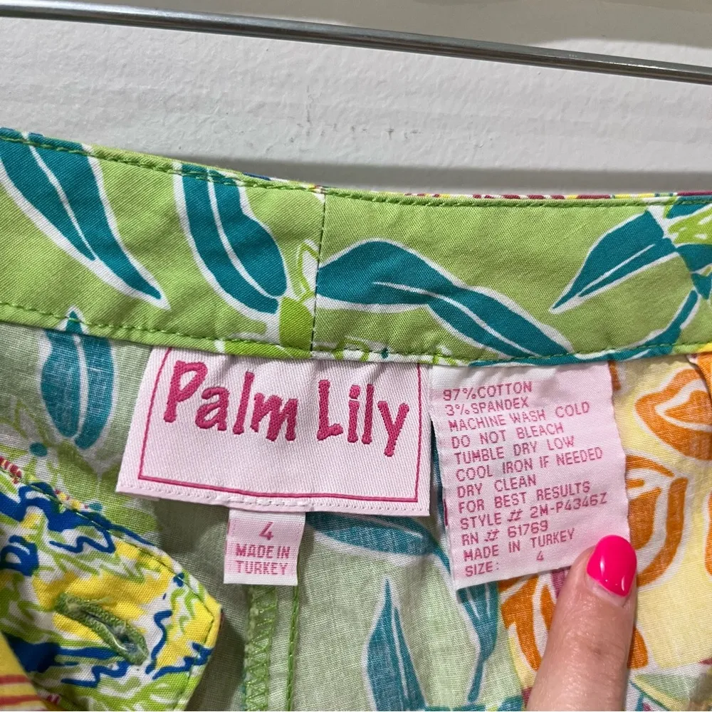 Palm Lily Crop Pants Size 4 bright Colors Floral Birds Pink Green Orange Blue. - Image 4
