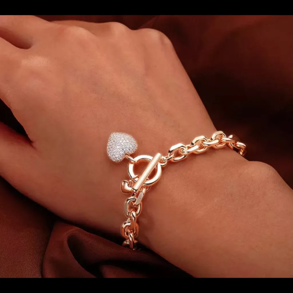 Pave’ Heart Bracelet in Silver - Image 3