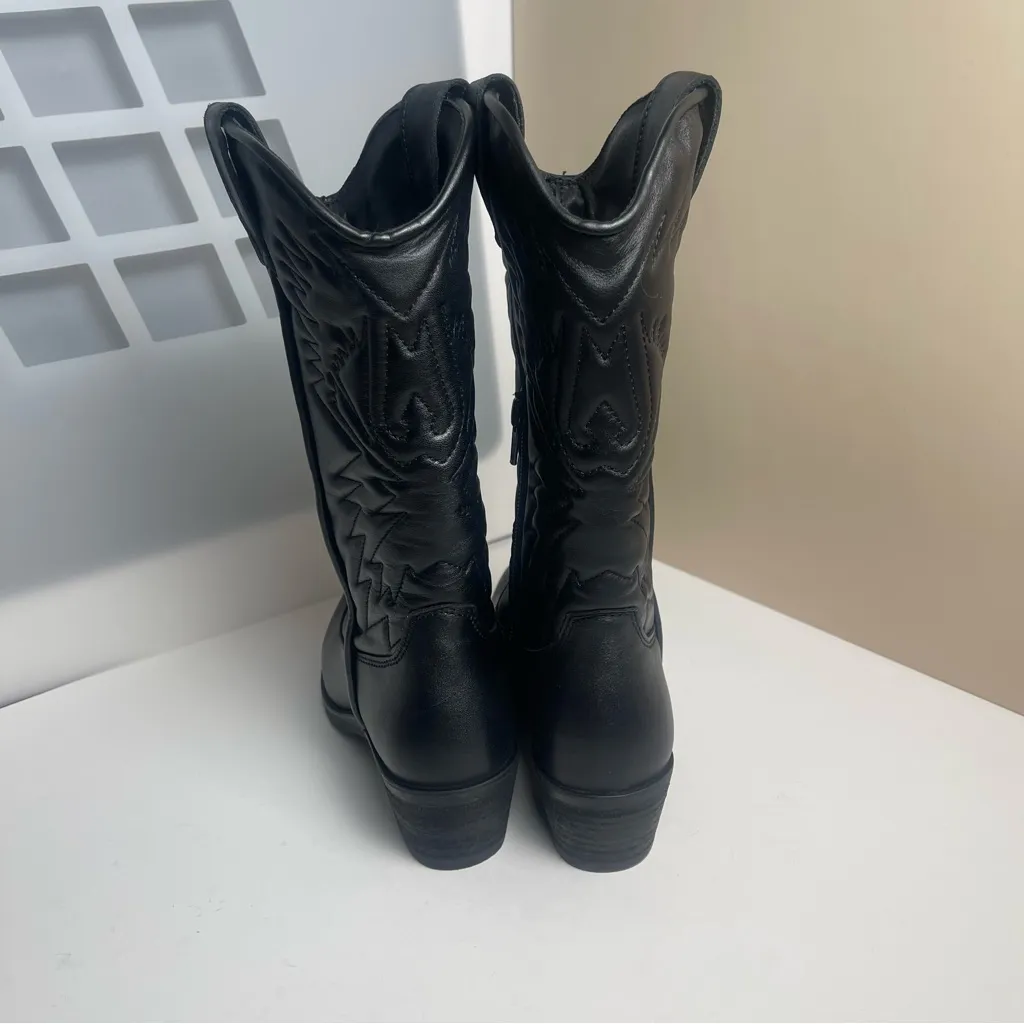 Steve Madden HAYWARD BLACK LEATHER boots Western Cowboy Boots Cowgirl Sz 6.5 - Image 10