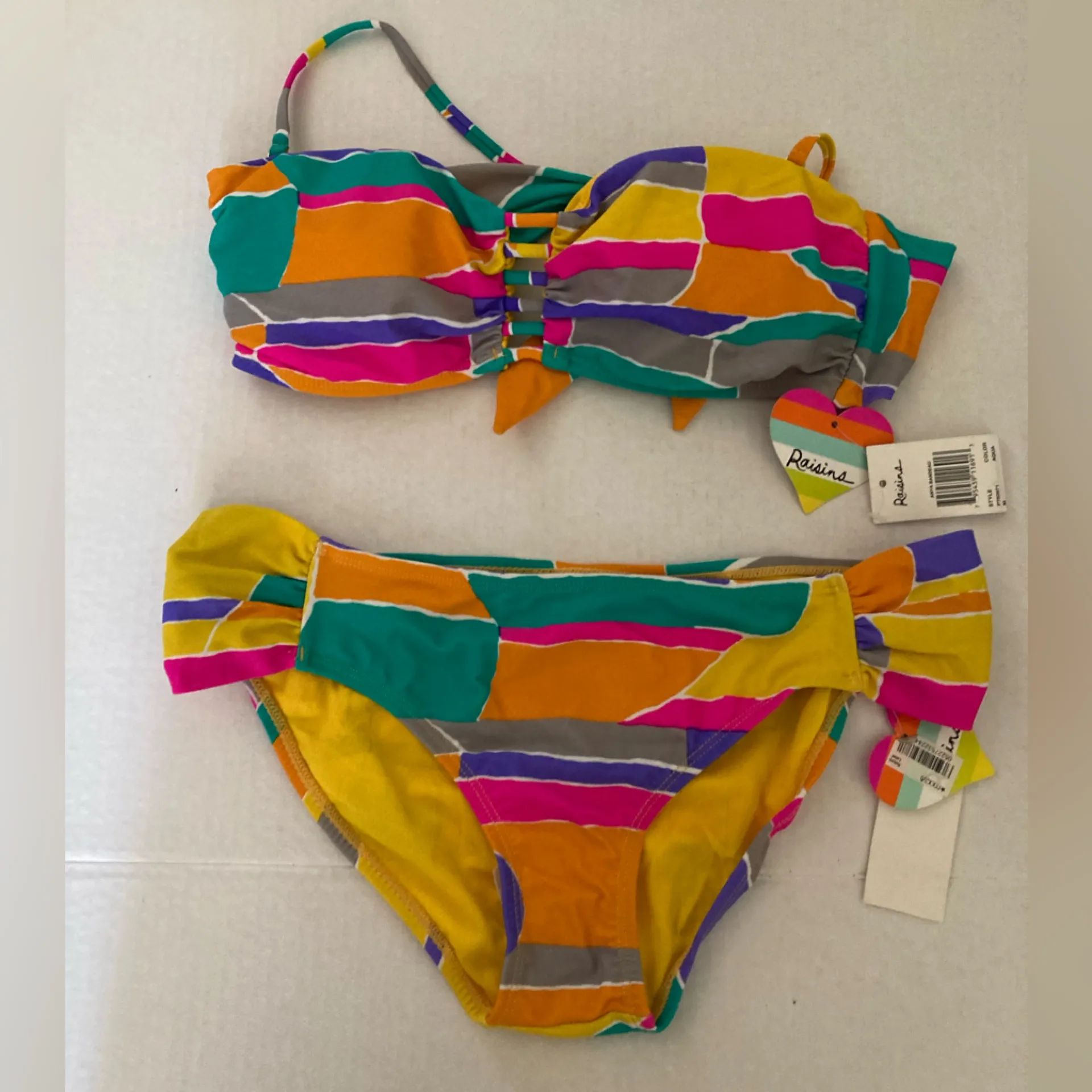 🌞NWT Raisins Multicolor Abstract Print Bandeau Top with Bottoms A - Image 2