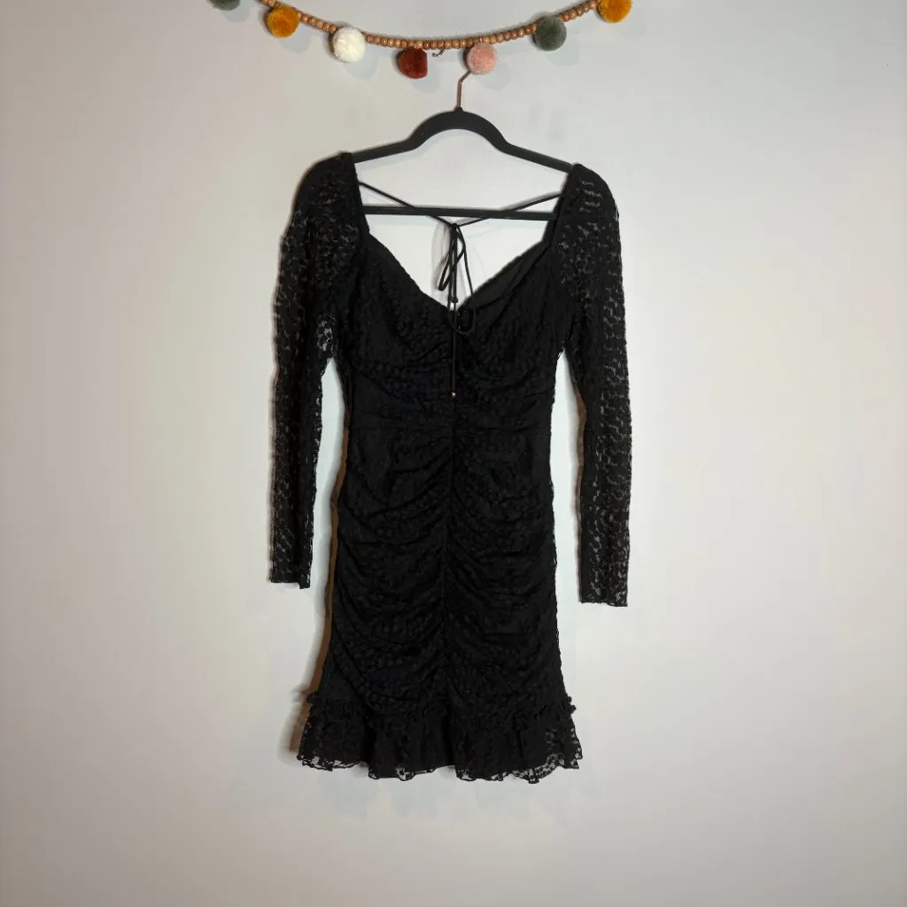 NWT Selfie Leslie Tamara Ruched Long Sleeve Lace Mesh Dress in Black - Image 7