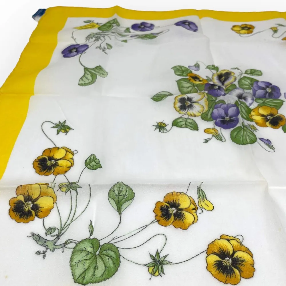 70s to 80s GUCCI Vintage Yellow White Cotton Floral Square Scarf - Image 6