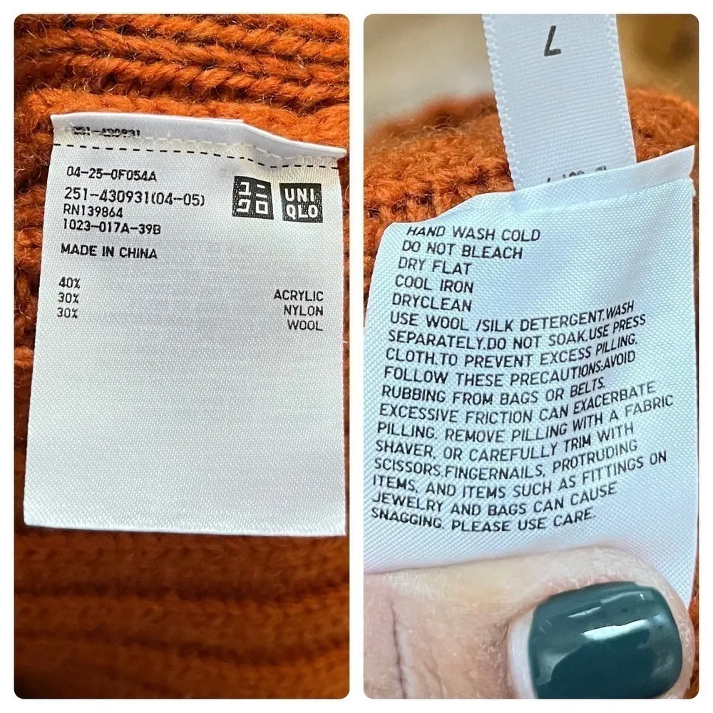 JW Anderson x Uniqlo Wool Blend Cable Knit Cuffed Pullover Sweater Size XXS Orange - Image 9