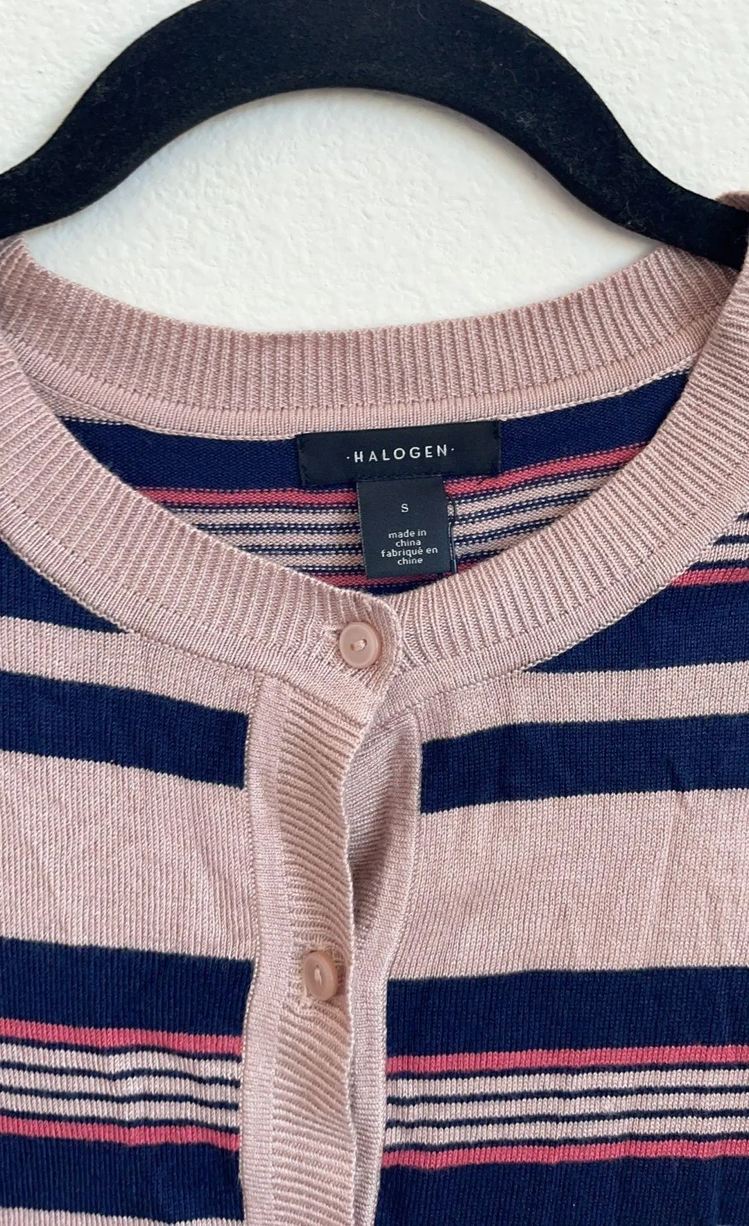 navy blush stripped crewneck cardigan S - Image 4