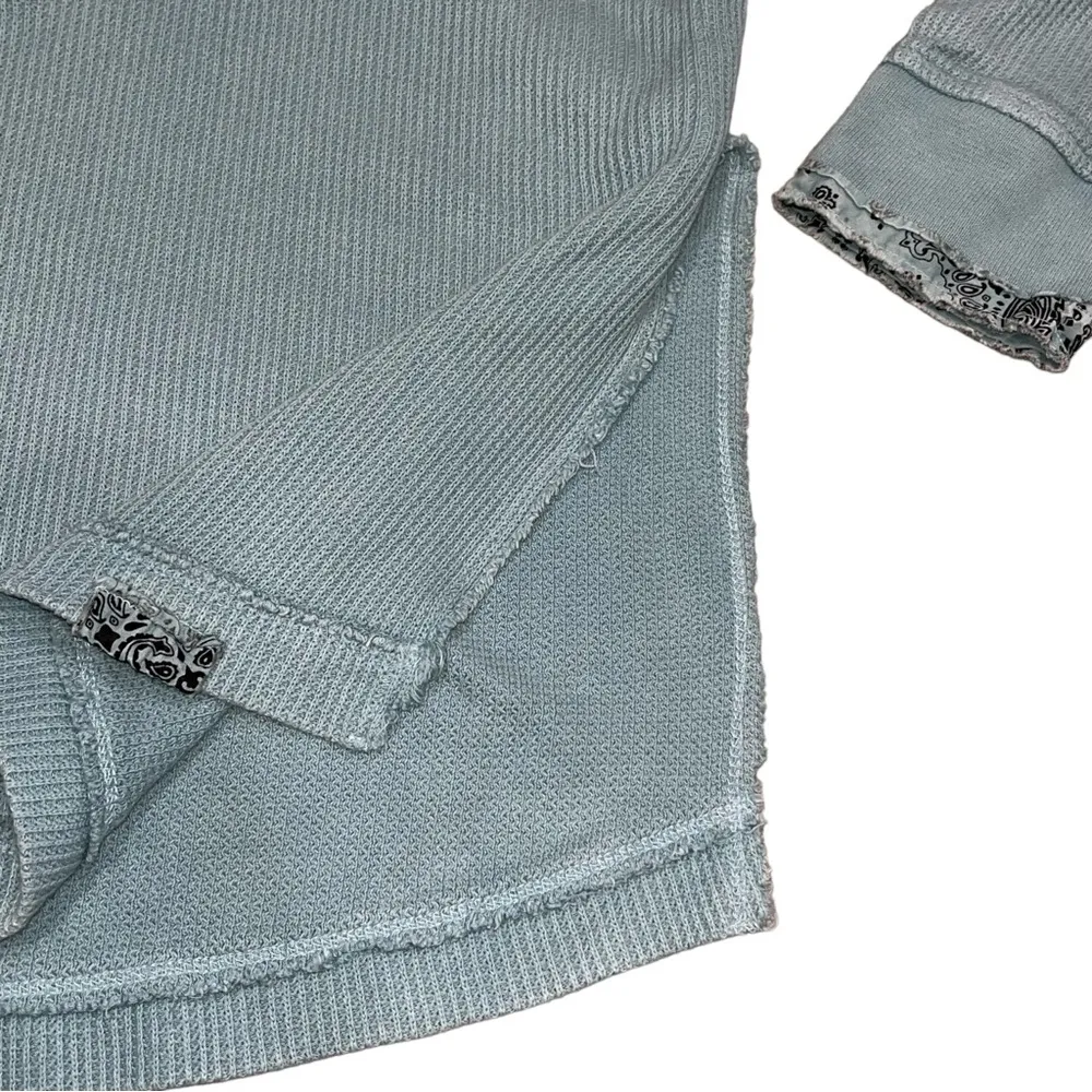 Free People Turquoise Blue Fall For You Long Sleeve Thermal Henley Tee Small - Image 6