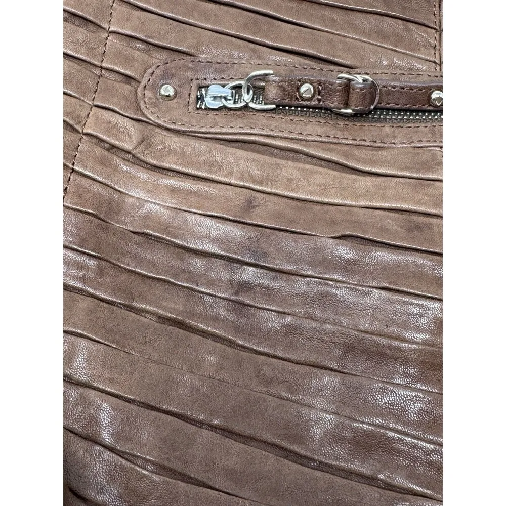 Junior Drake Gail Pleated Caramel Brown Leather Convertible Purse Handbag Slouch - Image 5