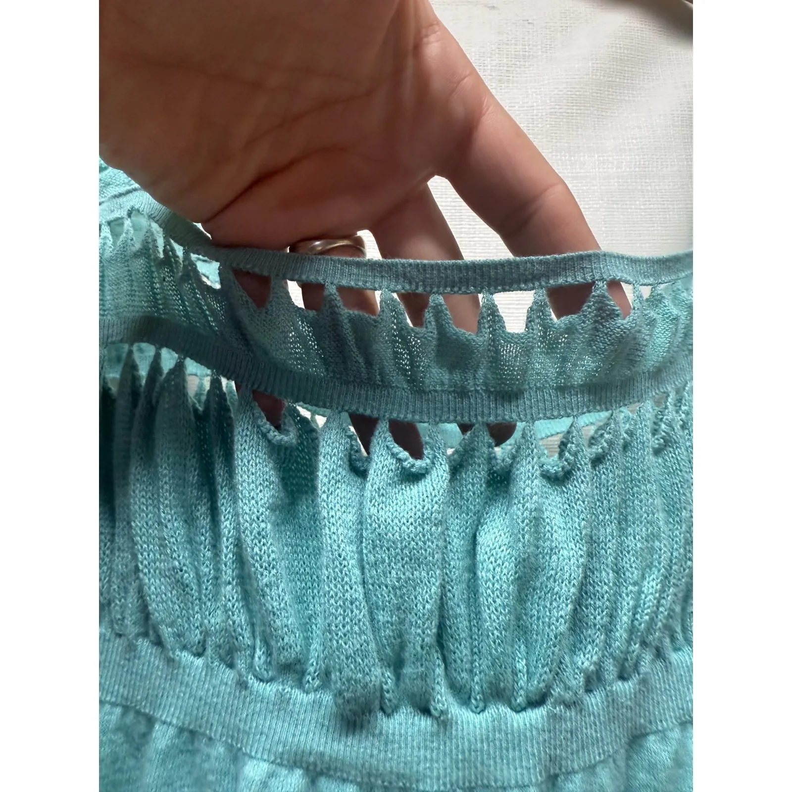 Y2K Babydoll Top Women Sz 8 Empire Waist Cut Out Teal Blue Fairy Coquette Grunge - Image 3