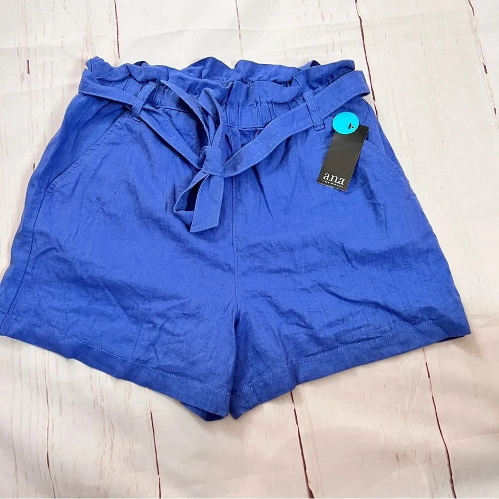 A.n.a Women’s High Waisted  Paperbag Jet Set Blue Tie Waist Shorts Sz S - Image 2
