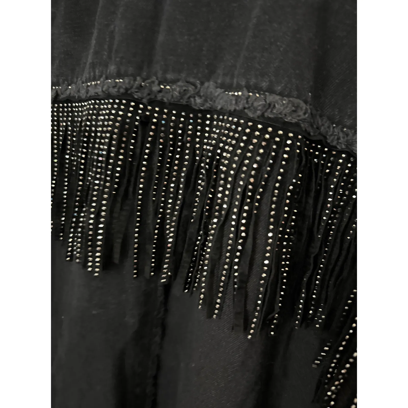 Zara Rhinestone Fringe Studded Jean Jacket‎  Black Size Medium - Image 12