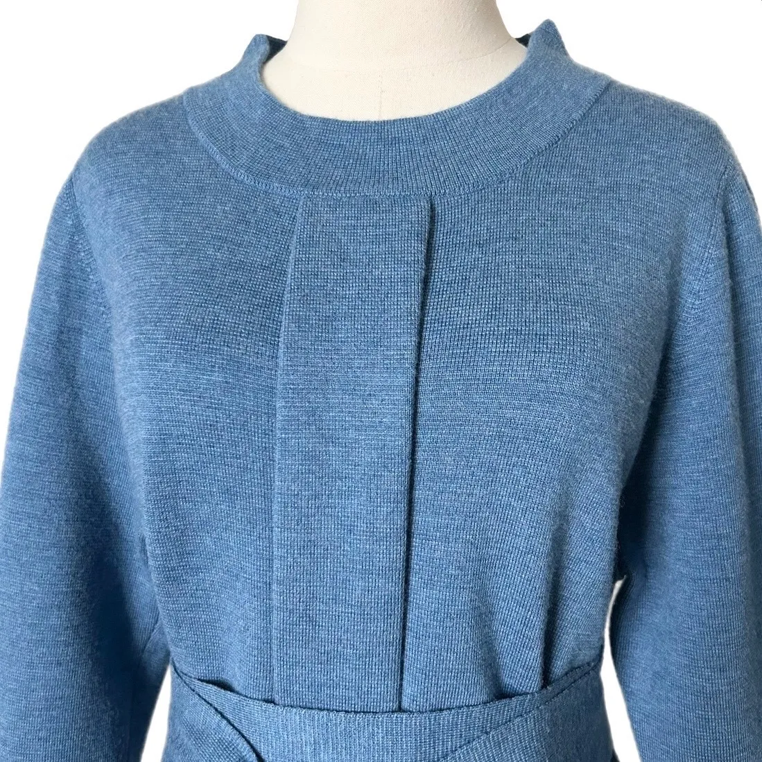 Ann Mashburn Felice Midi Dress in Heather Blue Extra Fine Merino Wool Size XL - Image 3