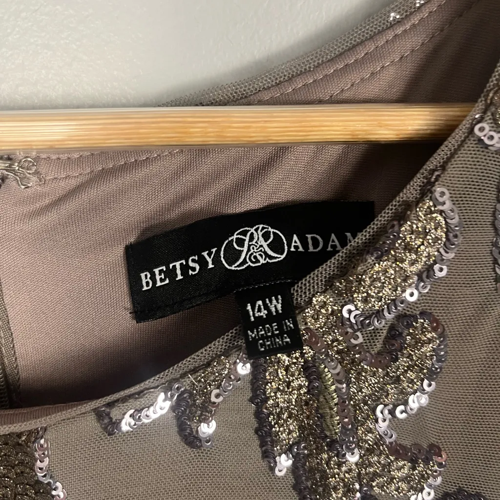 BETSY AND ADAM A-Line Dress with Floral Sequin Bodice in taupe size 14W - Image 3
