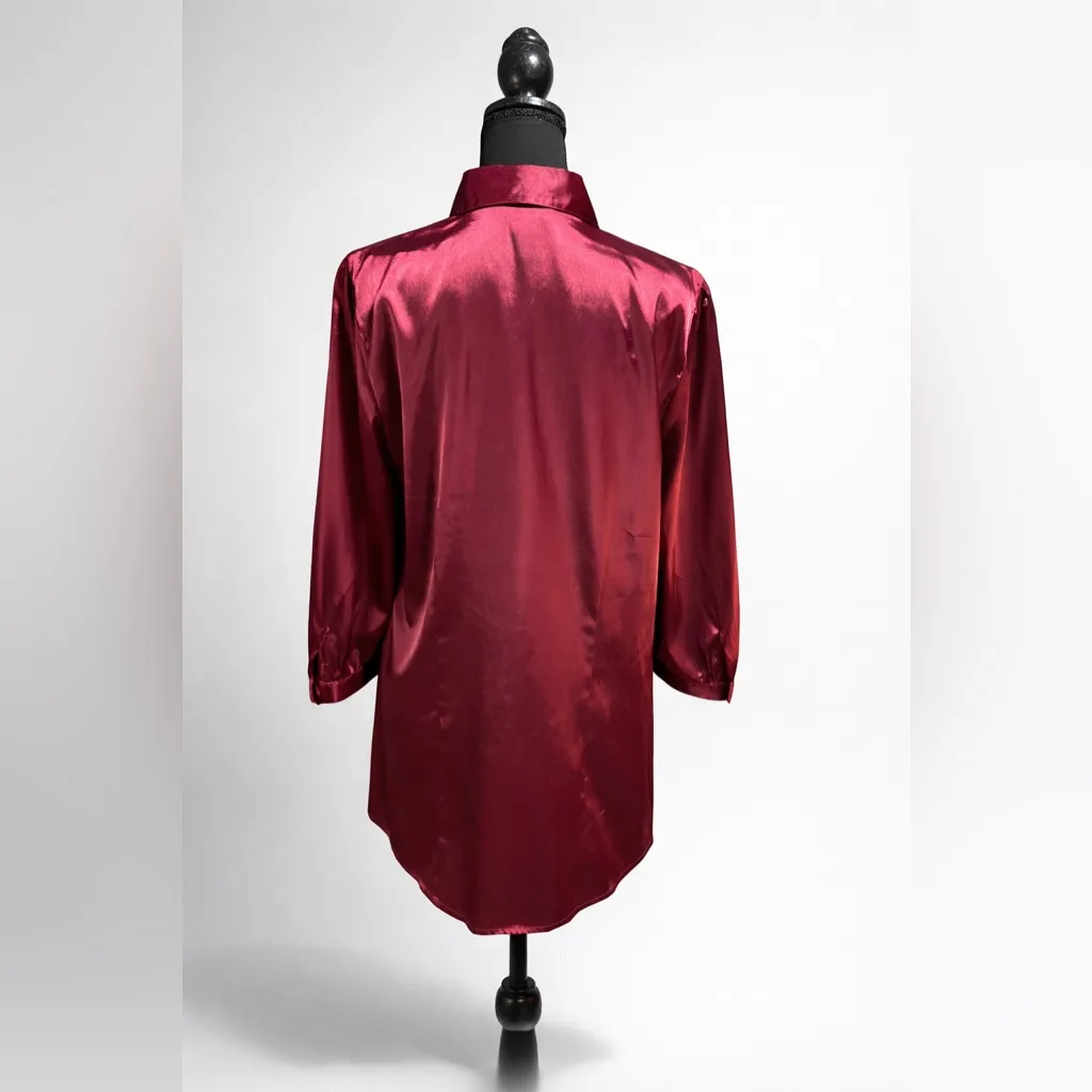 AB Studio Burgundy Satin Blouse Size Large - Image 3