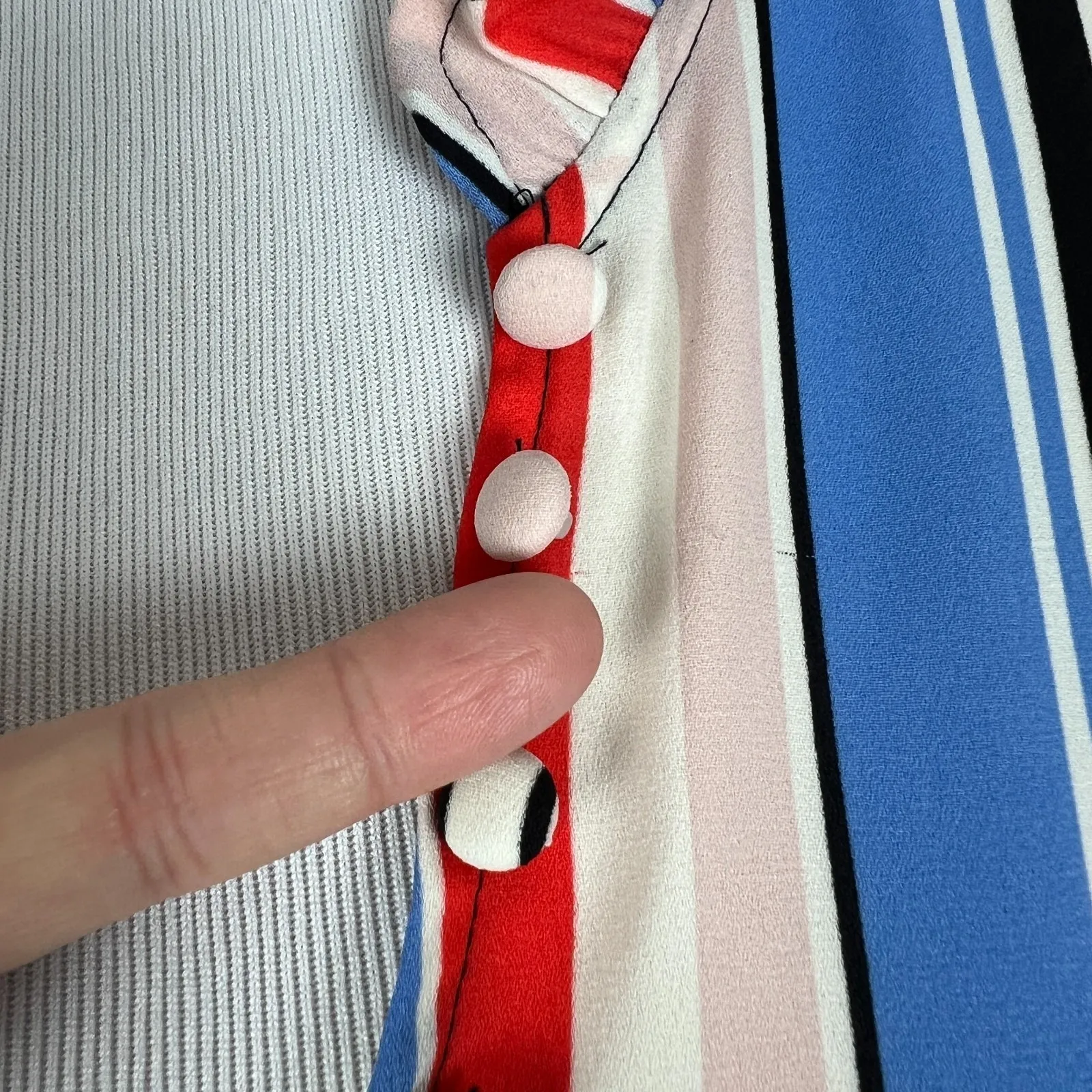 Express Portofino Slim Shirt Women L Stripe Ruffle Collar Multicolor Long Sleeve - Image 4