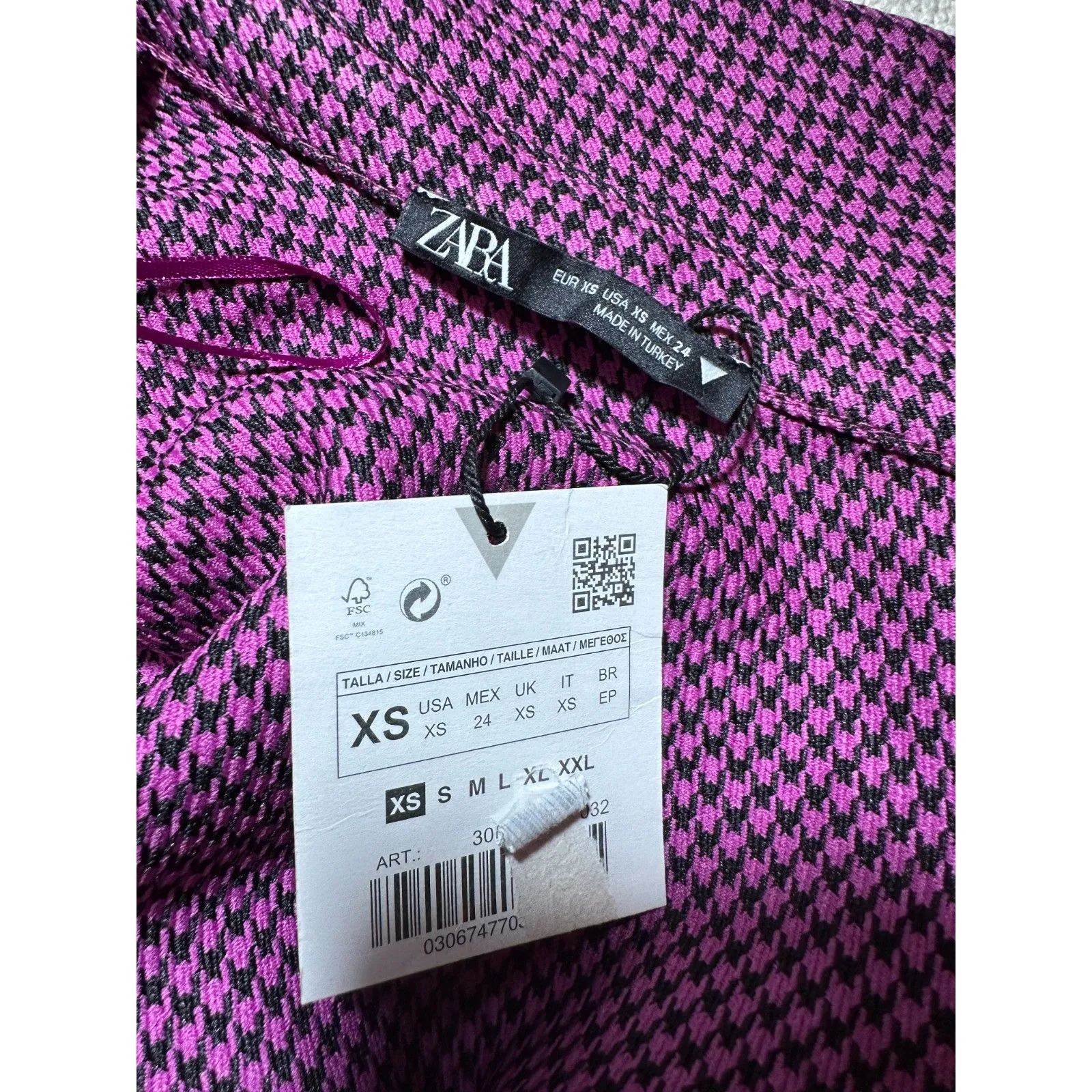 Zara Purple Houndstooth Cropped Collared Top Size XS NWT! - Image 5