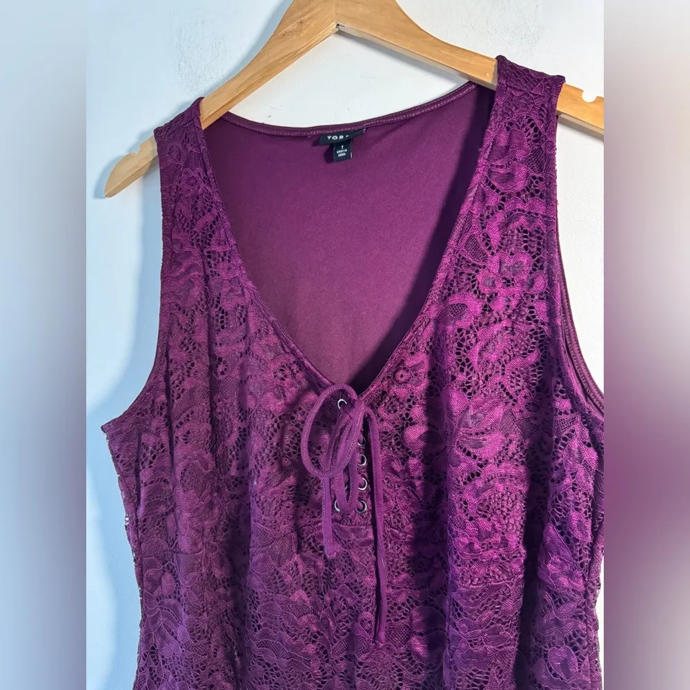 Torrid Purple Floral Lace Corset Seamed Lace-Up Bodysuit - Image 4