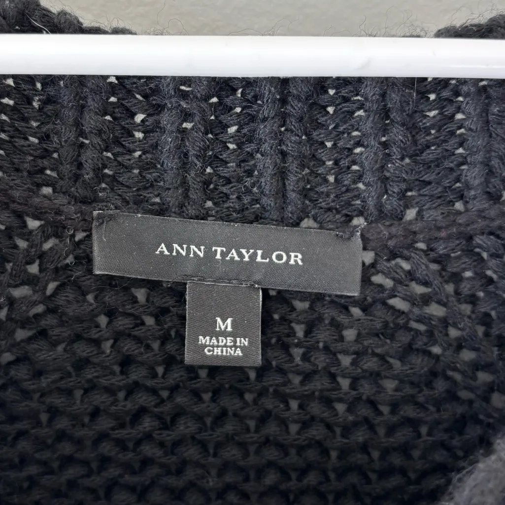Ann Taylor Black Chunky Knit Wool Blend Sweater Relaxed Fit Warm Ribbed - Image 5