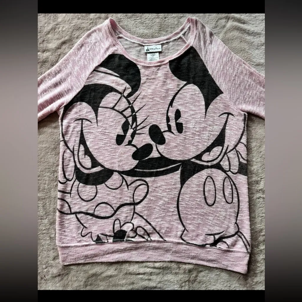 Disney Mickey and Minnie‎ Mouse Sweater Lightweight Heathered Pink Parks Size L - Image 2