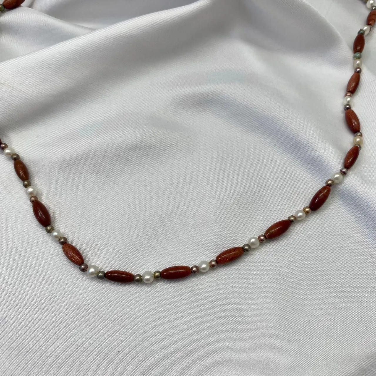 Vintage Orange Brown Cream Glitter Shimmery Faux Pearl Necklace - Image 4