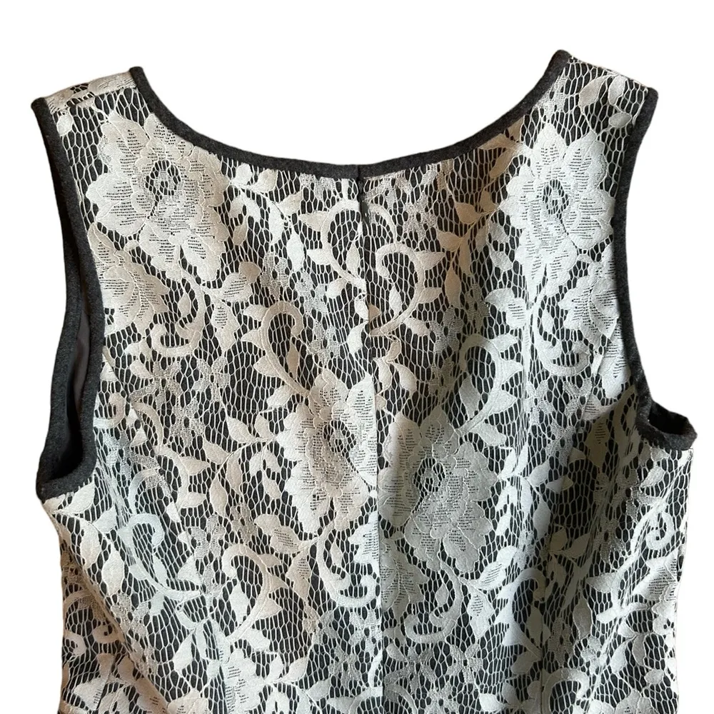 Club Monaco Ashby Lace Overlay Dress Size 8 Wool White Gray Fit and Flare V Neck - Image 13