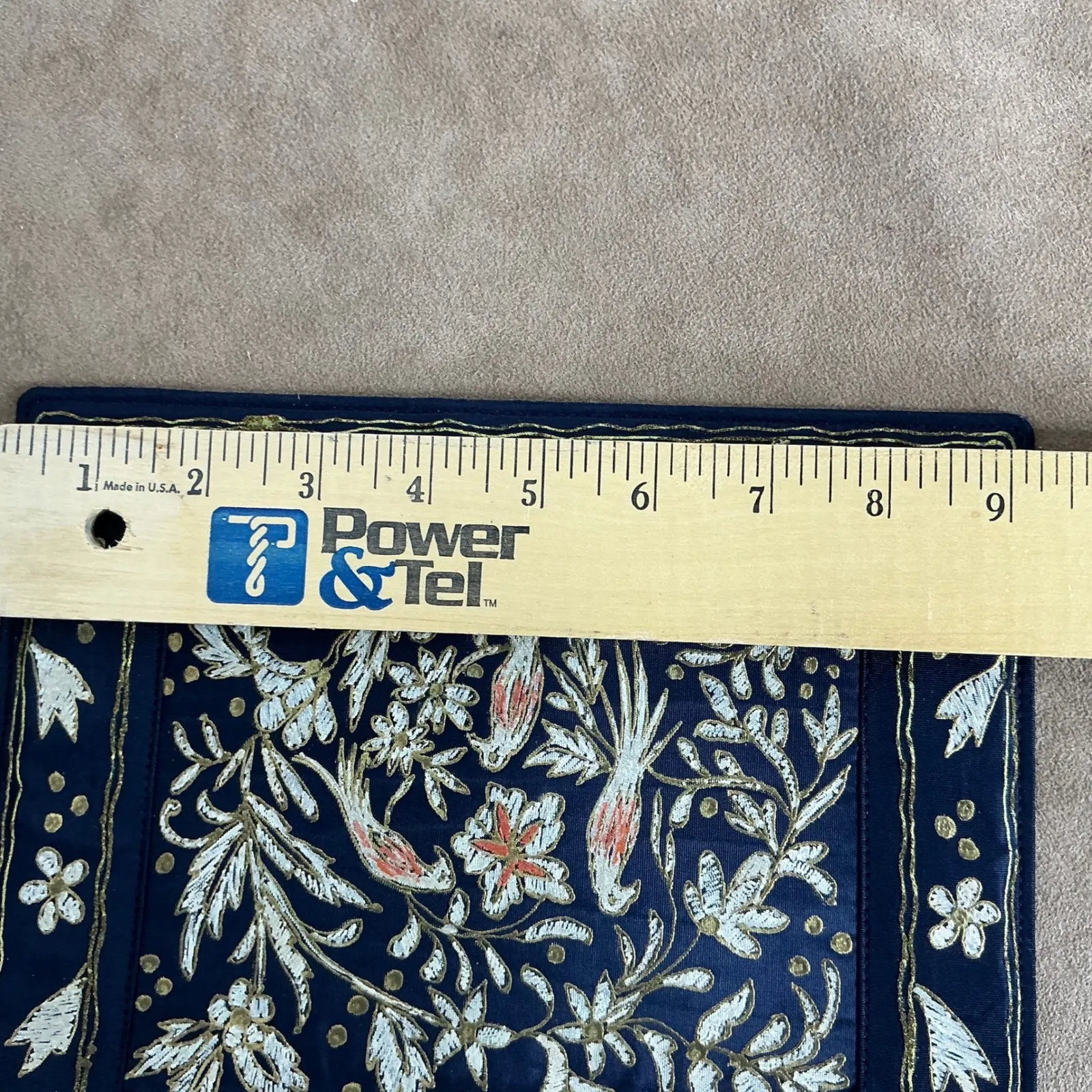 Embroidered Evening Clutch Purse Navy Blue Gold Birds Floral Evening Bag Black - Image 5