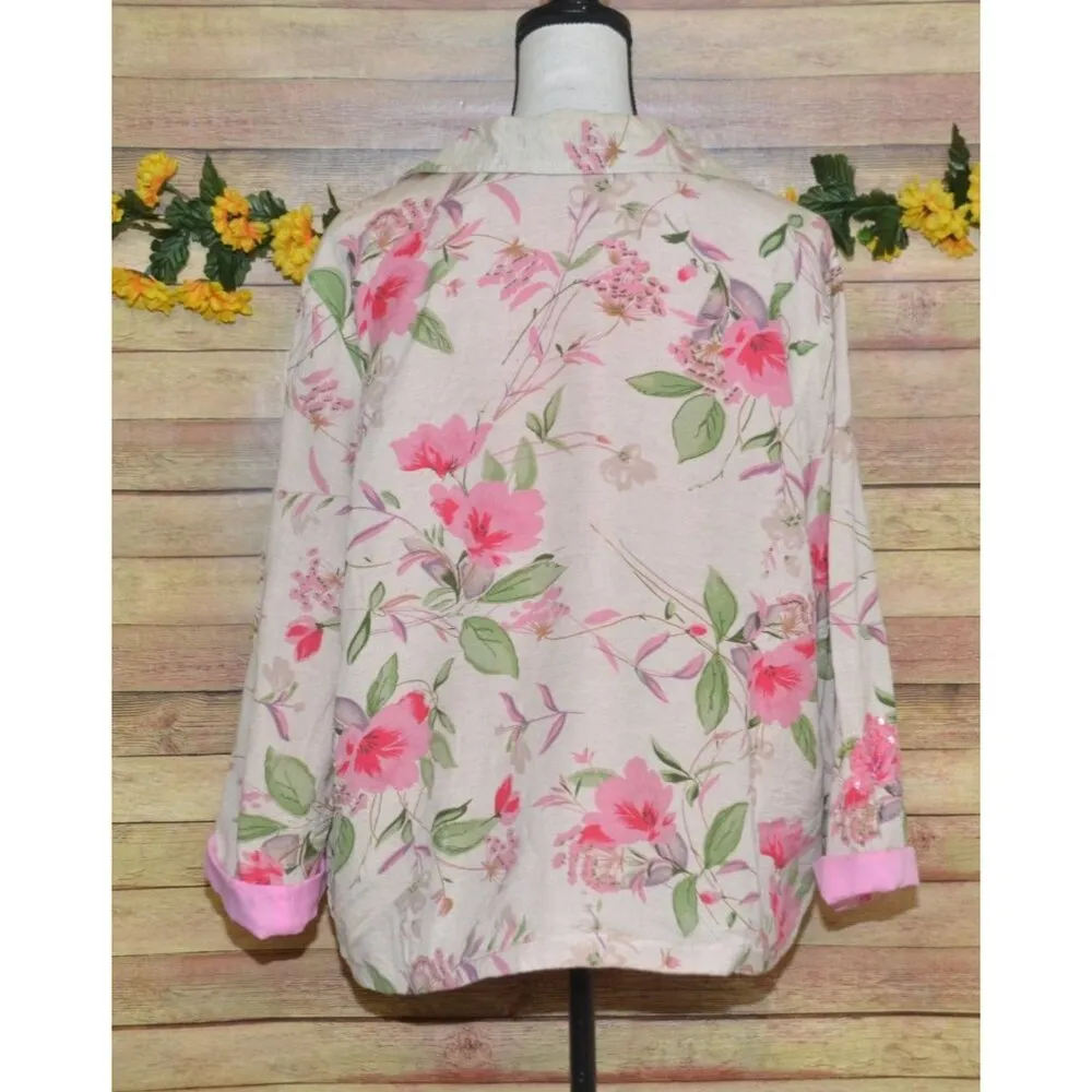 Vintage Beaded Floral Jacket & Matching Handbag Purse Cotton/Flax Plus Size 1X Pink - Image 8