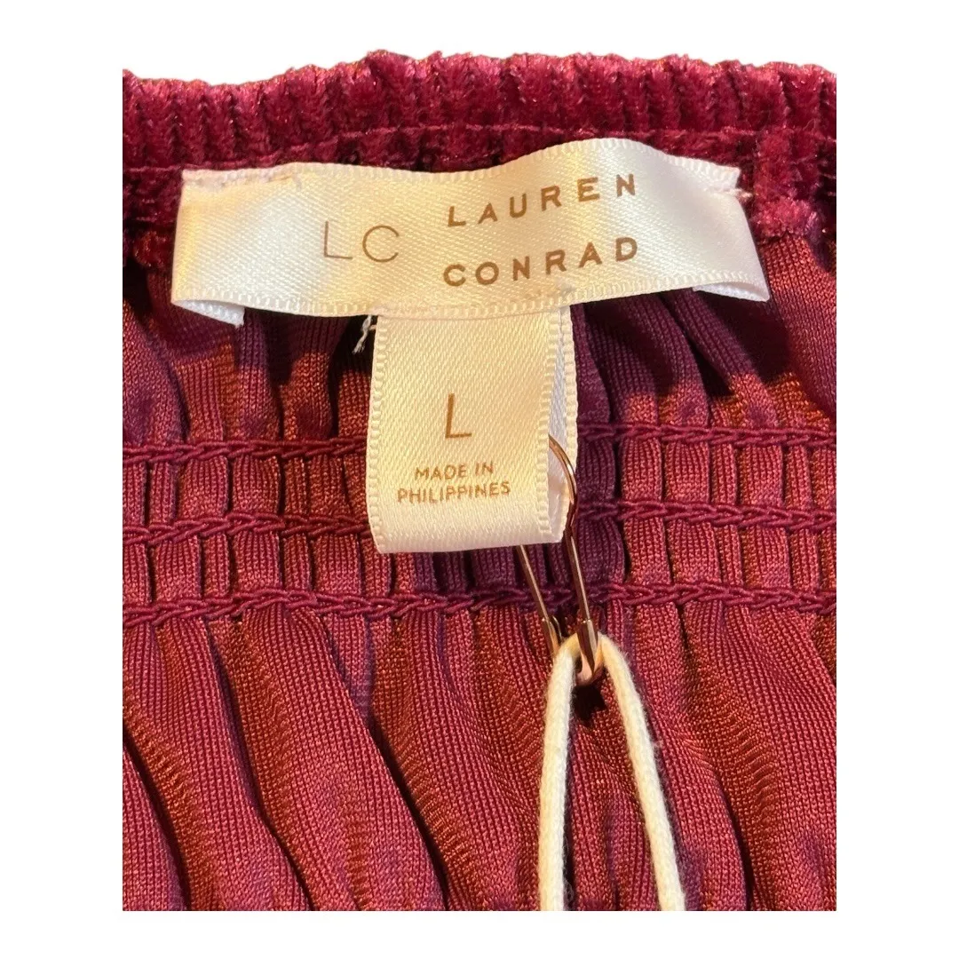 LC Lauren Conrad Dress Velvet Smocked Long Sleeve Ruffle Babydoll Size Large NWT - Image 6