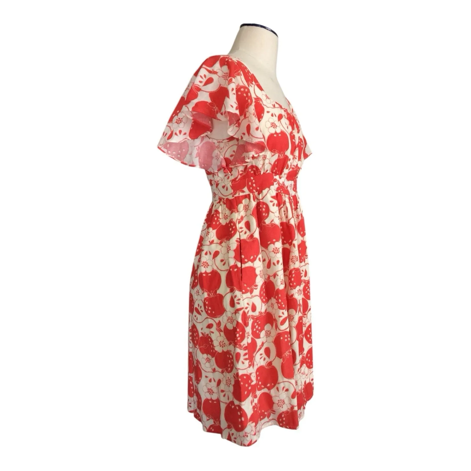 ModCloth Apple Print Flutter Sleeve Dress Size M - Image 3