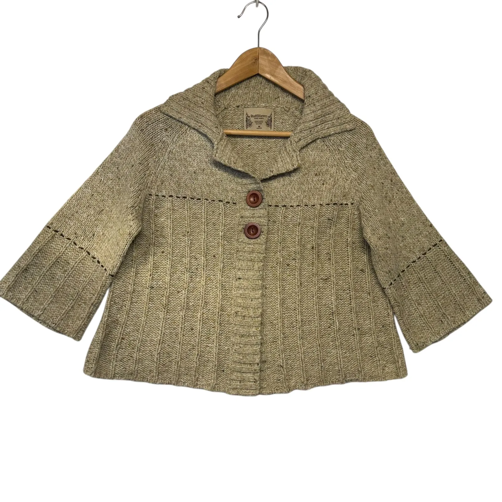 Knit Cardigan Sweater Beige Speckled Forest Fairy Grunge Boho Whimsy Sz M - Image 2