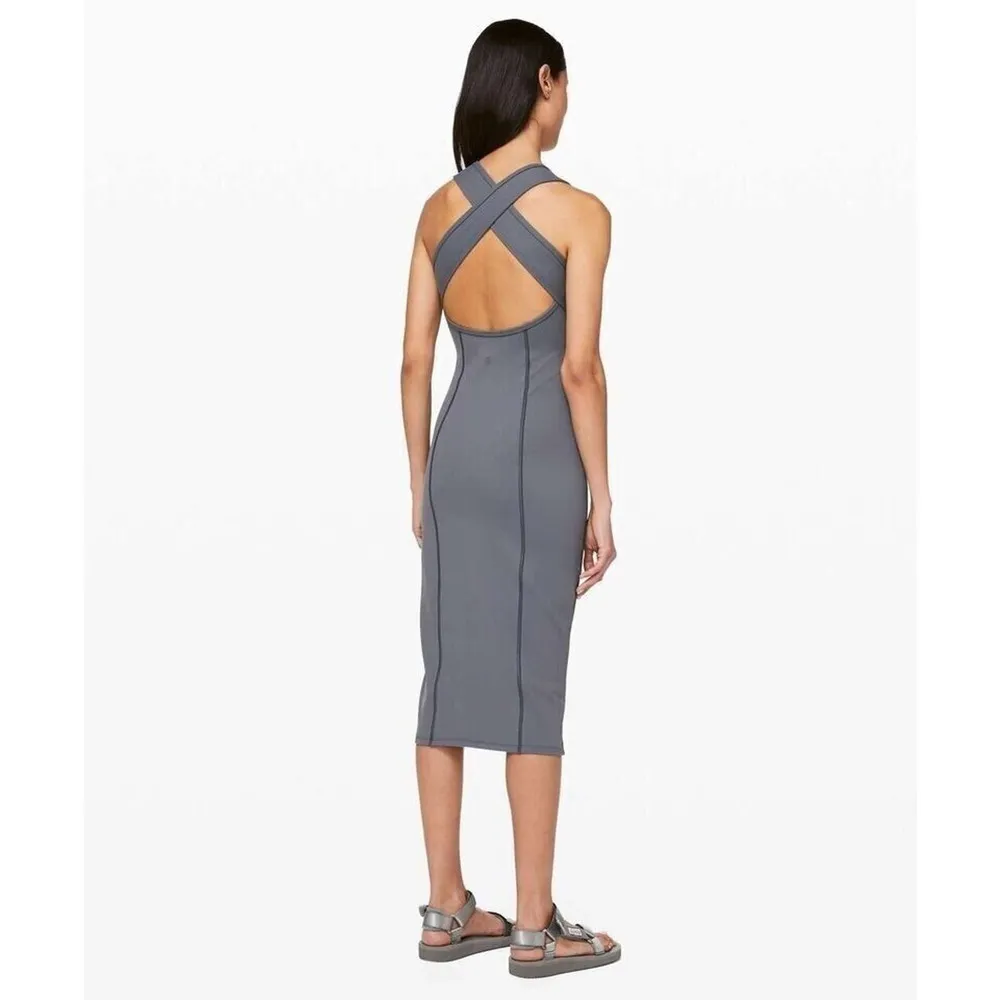 Lululemon Picnic Play Midi Dress Criss Cross Back Women's Gray Size 2 - Image 2
