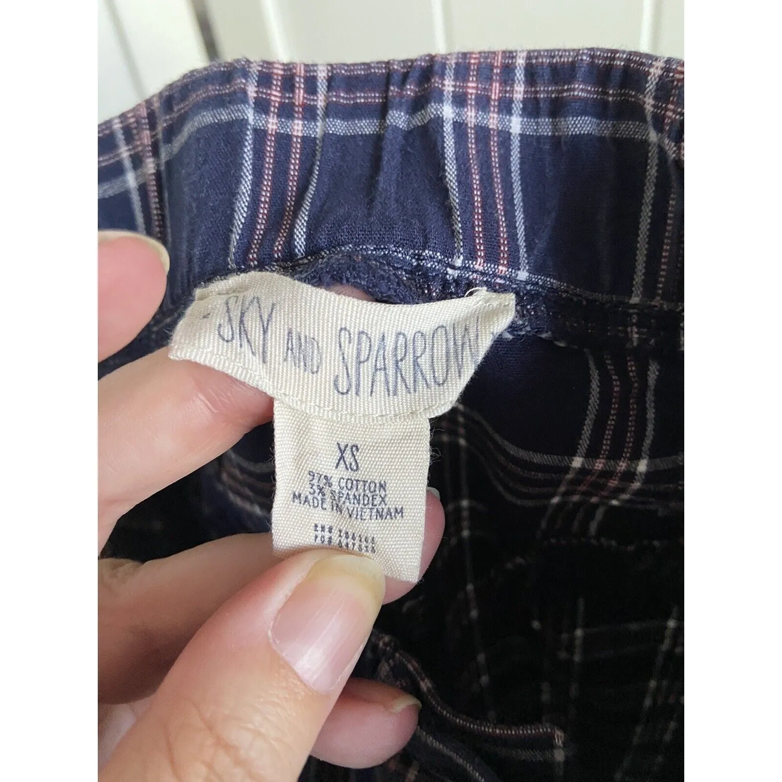 Sky and Sparrow Womens Pants Sz XS‎ Navy Blue Plaid Twill Tapered - Image 8