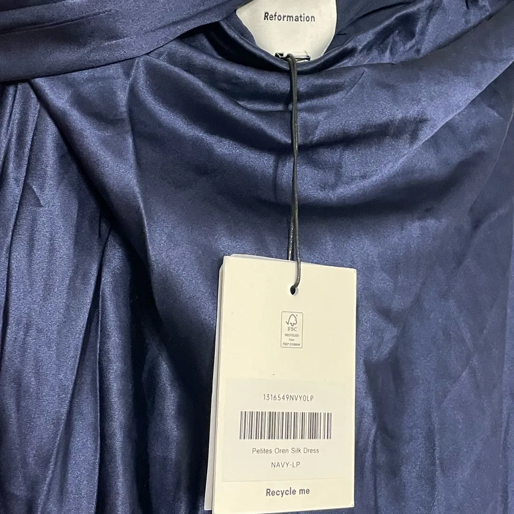 NWT Reformation Oren Silk Dress Navy - Image 10