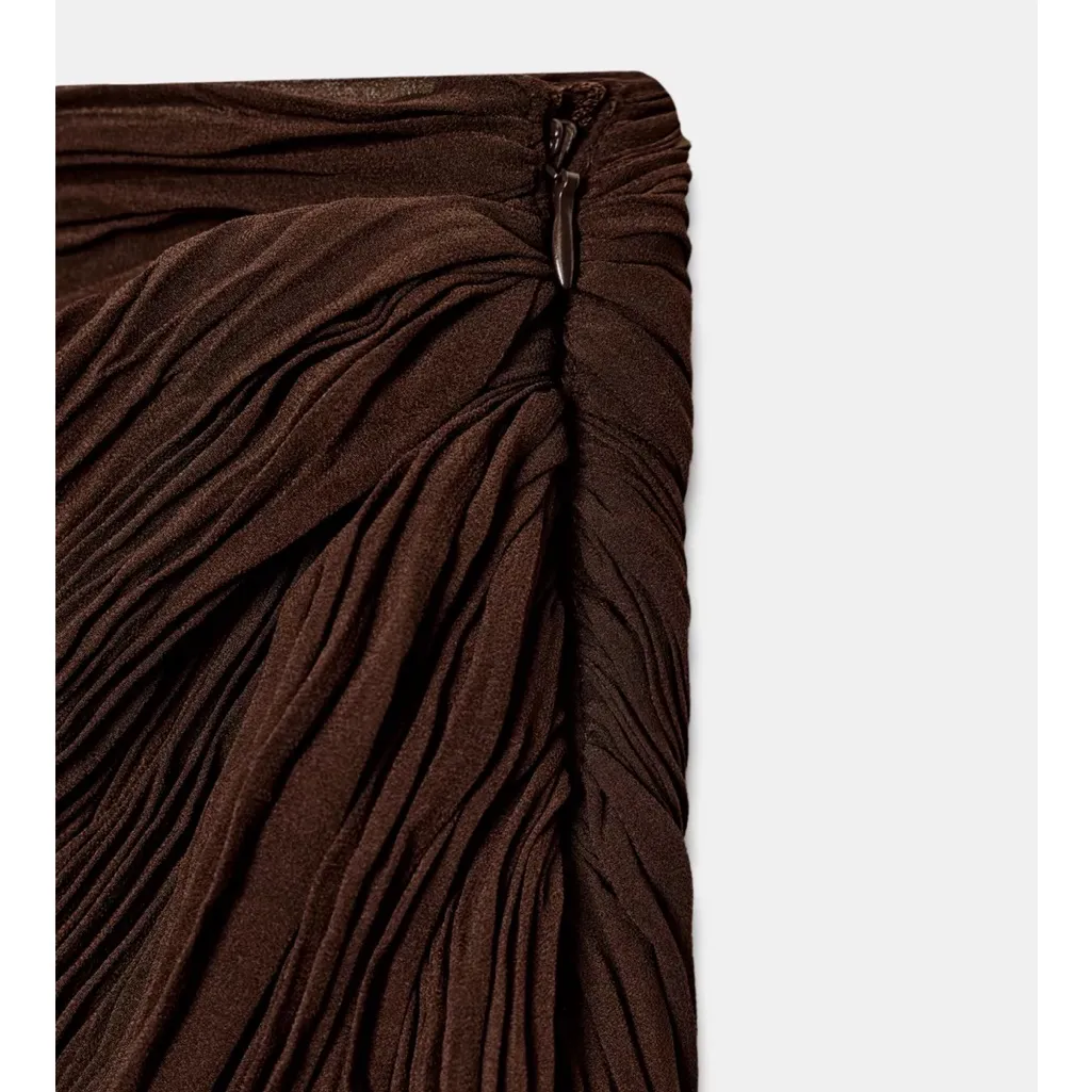 Zara NWT ZW collection pleated asymmetrical midi skirt - Image 8