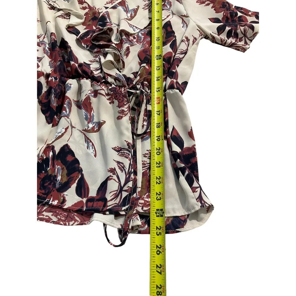 Sienna Sky Floral V-neck Ruffles Shor Sleeve Blouse Women Size Medium | 25-16 - Image 6