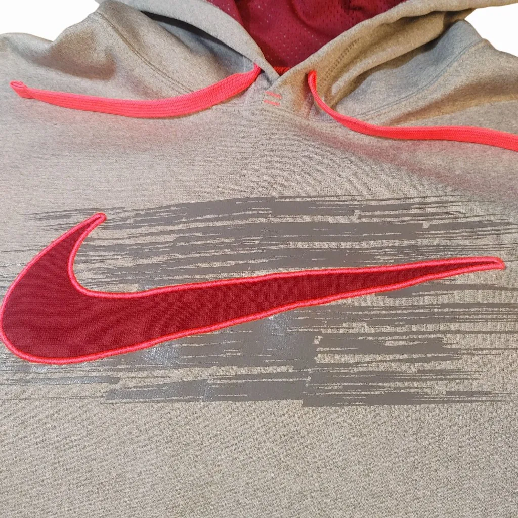 Nike Therma Fit XL Gray Hoodie Sweatshirt Pullover Fleece Crimson Pink Logo Grey - Image 14