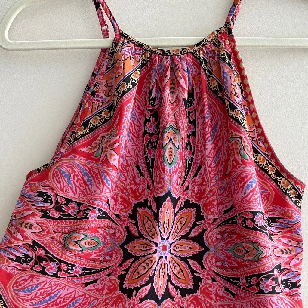 Bog Collective Bandana Tank Top, Pink Floral Bohemian Spaghetti Strap, Small - Image 8