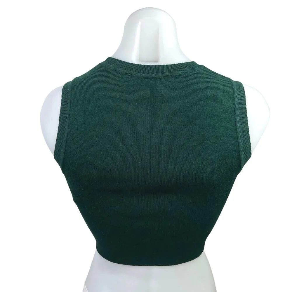 Zara Green Ribbed Knit Sleeveless Crewneck Stretch Casual Crop Tank Top Size M - Image 2