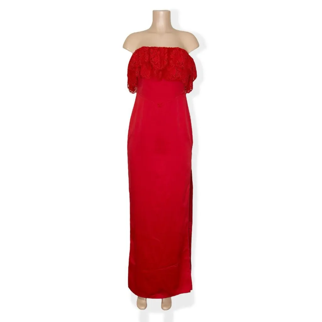LOVERS + FRIENDS Sylvia Strapless Satin Gown, Flame Scarlet, Medium - Image 4