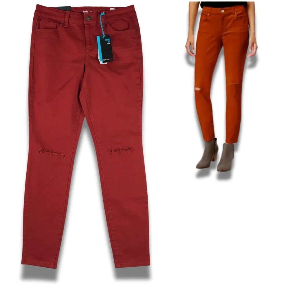STYLE & CO Women's Slit Knee Red Skinny Jeans NWT Size 4 - Image 2