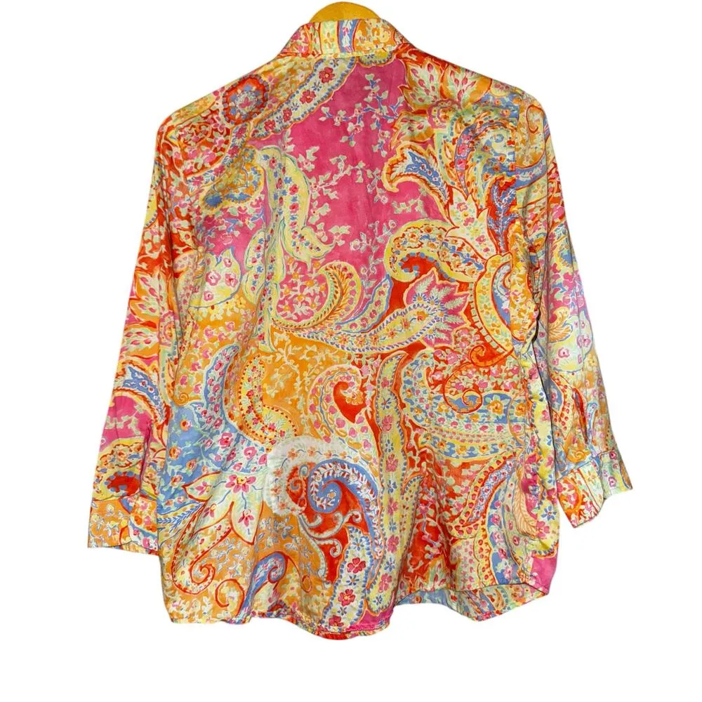 Ralph Lauren Rainbow Paisley Button Up Shirt Blouse Women's Large Boho Old Money - Image 2