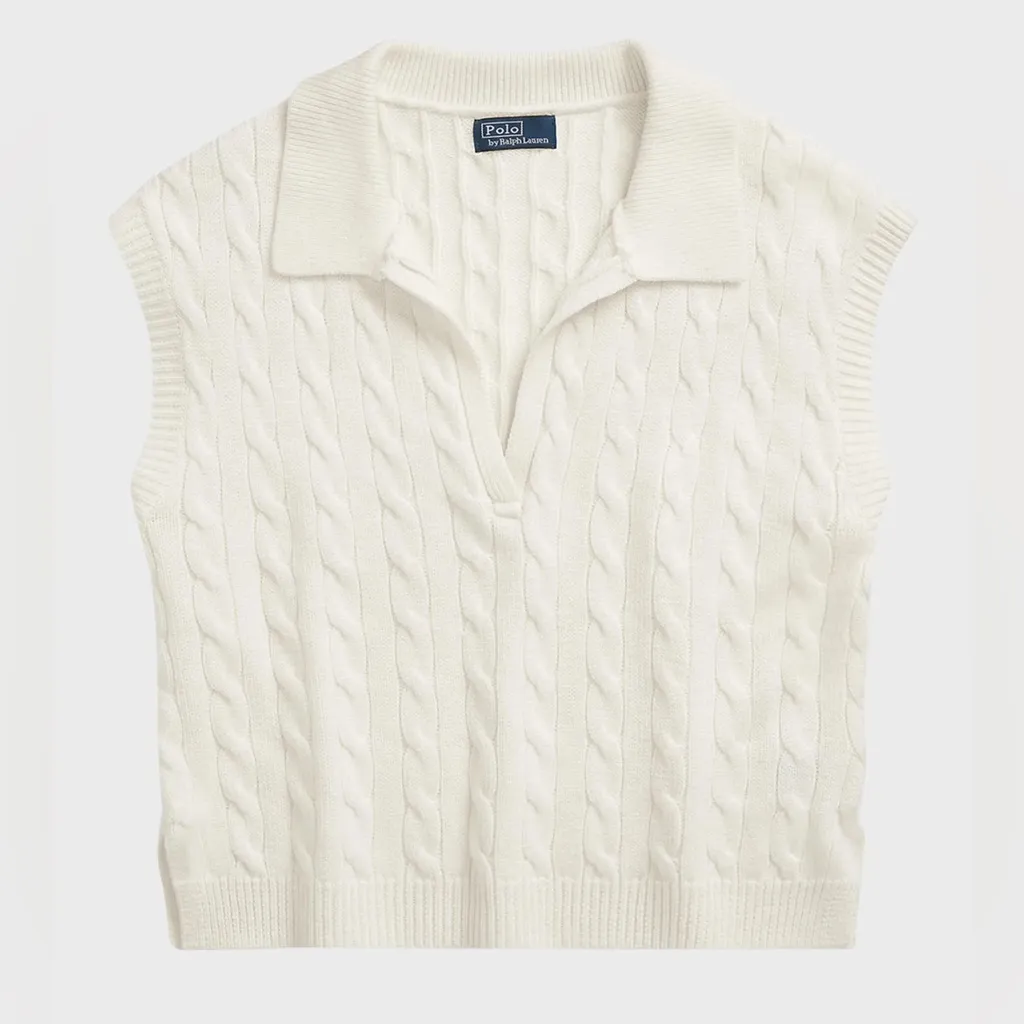 Ralph Lauren Cropped Silk Blend Cable Polo Sweater - Image 4