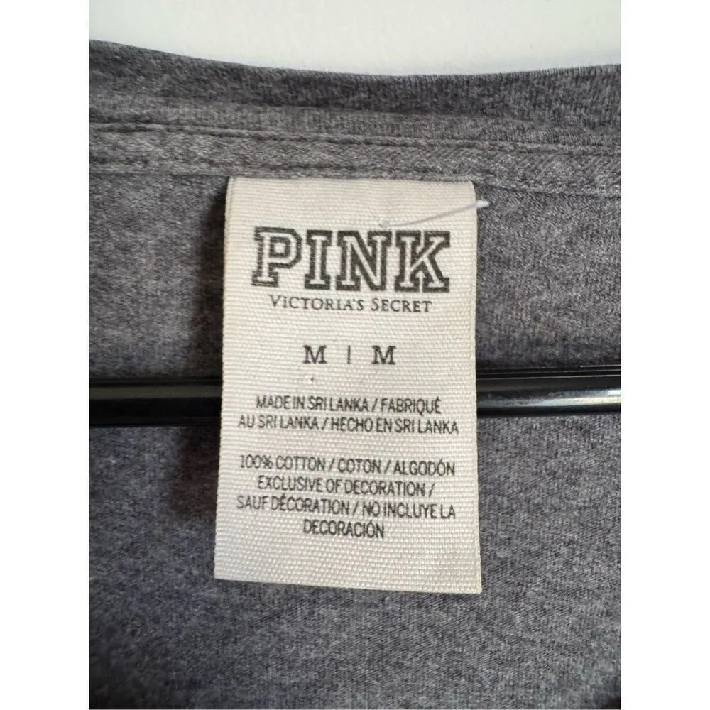 Victoria’s Secret PINK grey long sleeve campus T-shirt sz M women’s comfortable - Image 6