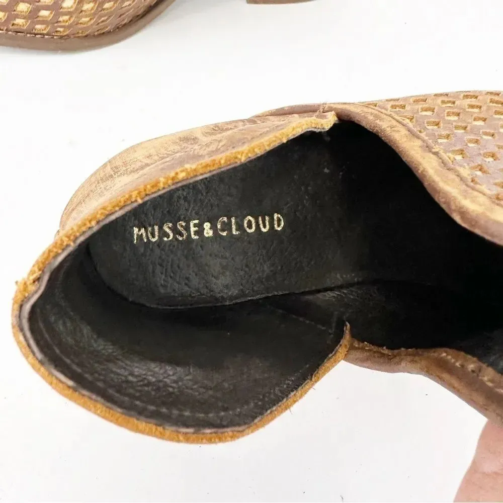 MUSSE & CLOUD Anthro‎ Tan Perforated Leather Bootie Size 7 Festival Boho - Image 4