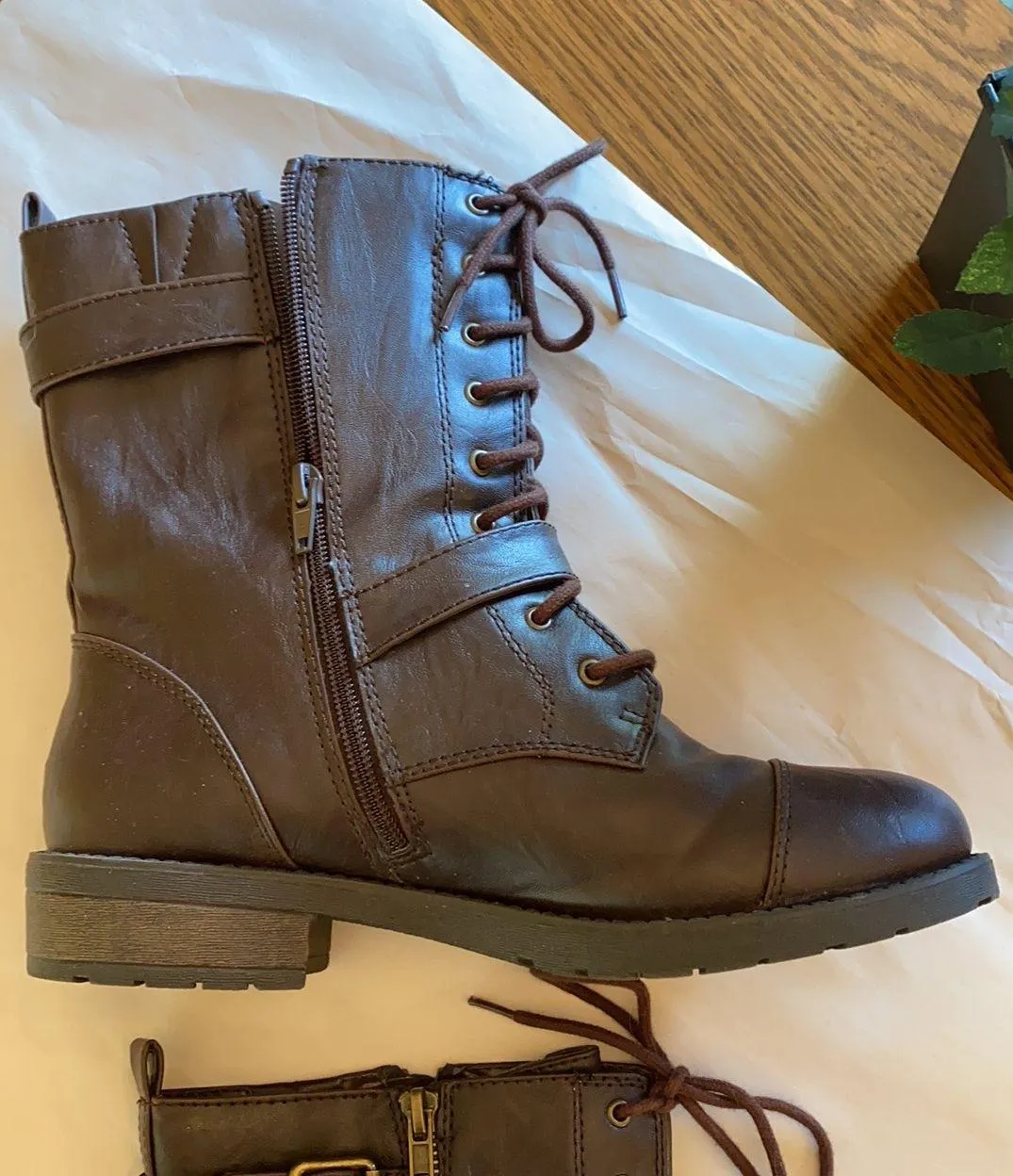 White Mountain Brown Combat Boots - Image 3