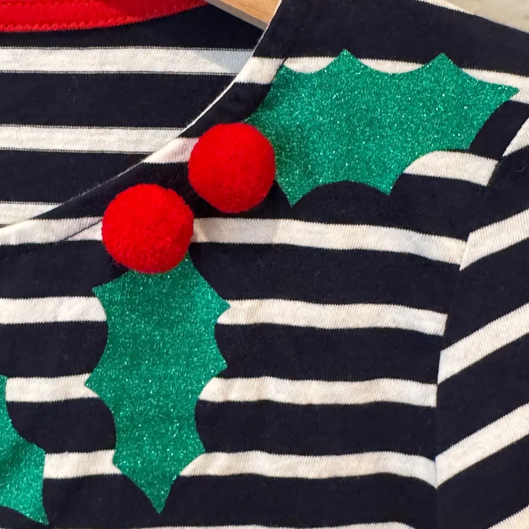 BODEN Christmas Breton Shirt In Glitter Pom Holly Size US/2 Blue - Image 7