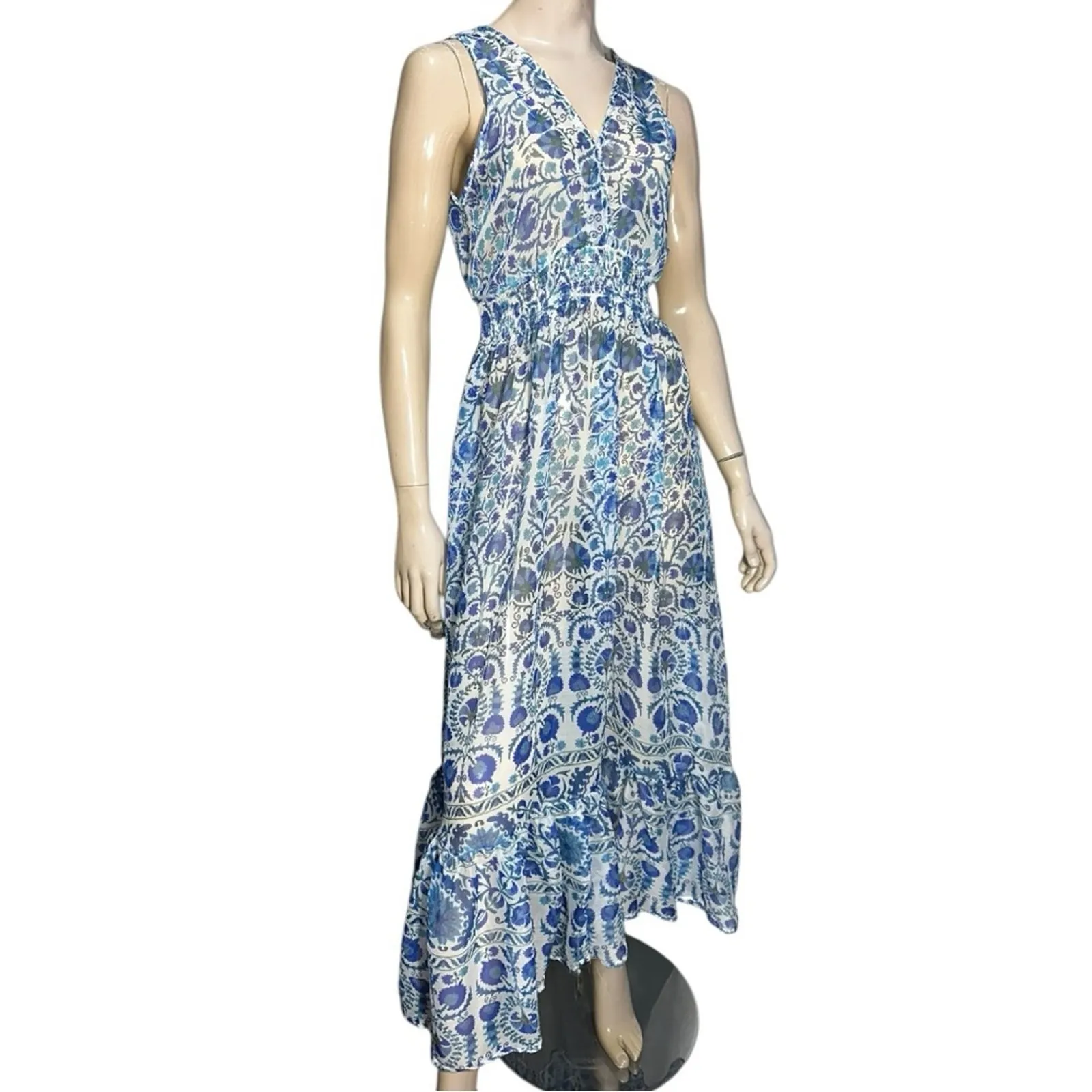 Antica Sartoria Women’s One Size Blue Block Print Semi - Image 2