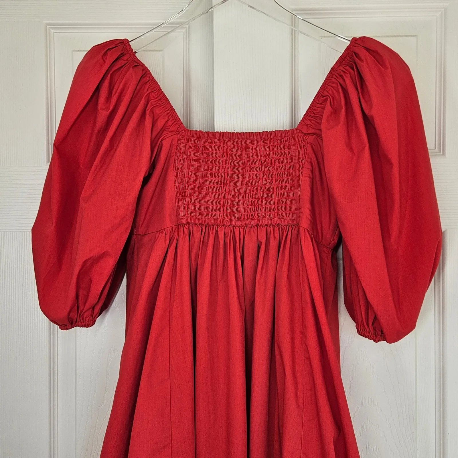 Abercrombie & Fitch Red Smocked Square Neck Puff Sleeve Mini Dress Size S - Image 7