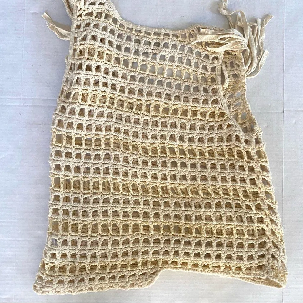 ALLSAINTS ivory crochet tassel vest sleeveless fringe top Sz 8 - Image 8