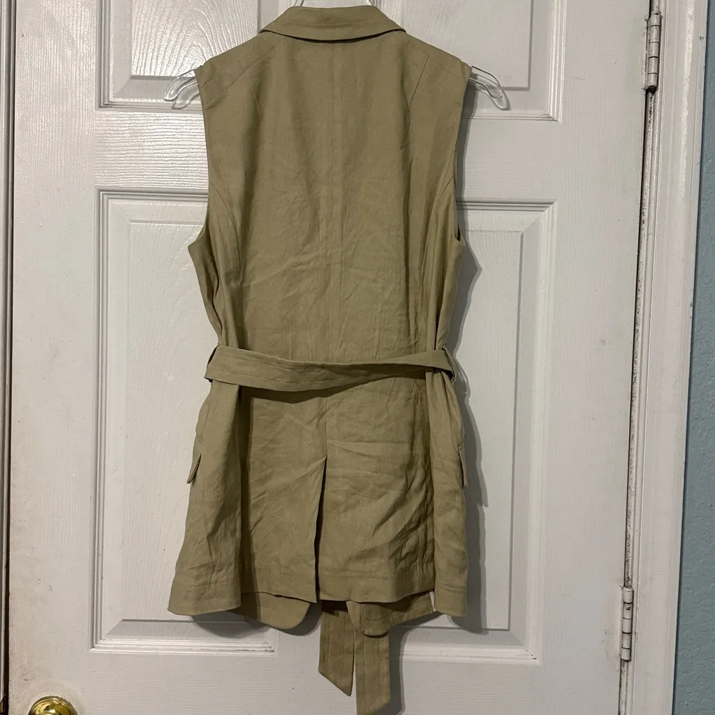 Rag & Bone Margot Sleeveless Belted Linen Blazer in Beige Light Sage Size 4 - Image 9